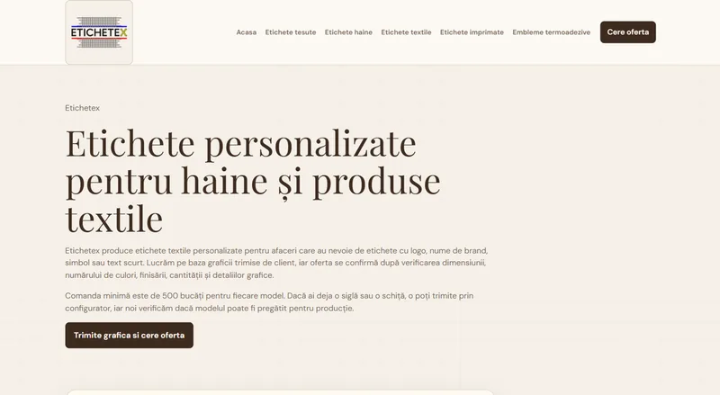 Captură ecran din pagina principală etichetex.ro